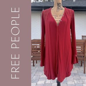 Free People Burgundy Button Front Dress With Eyelet Detail Size XS
